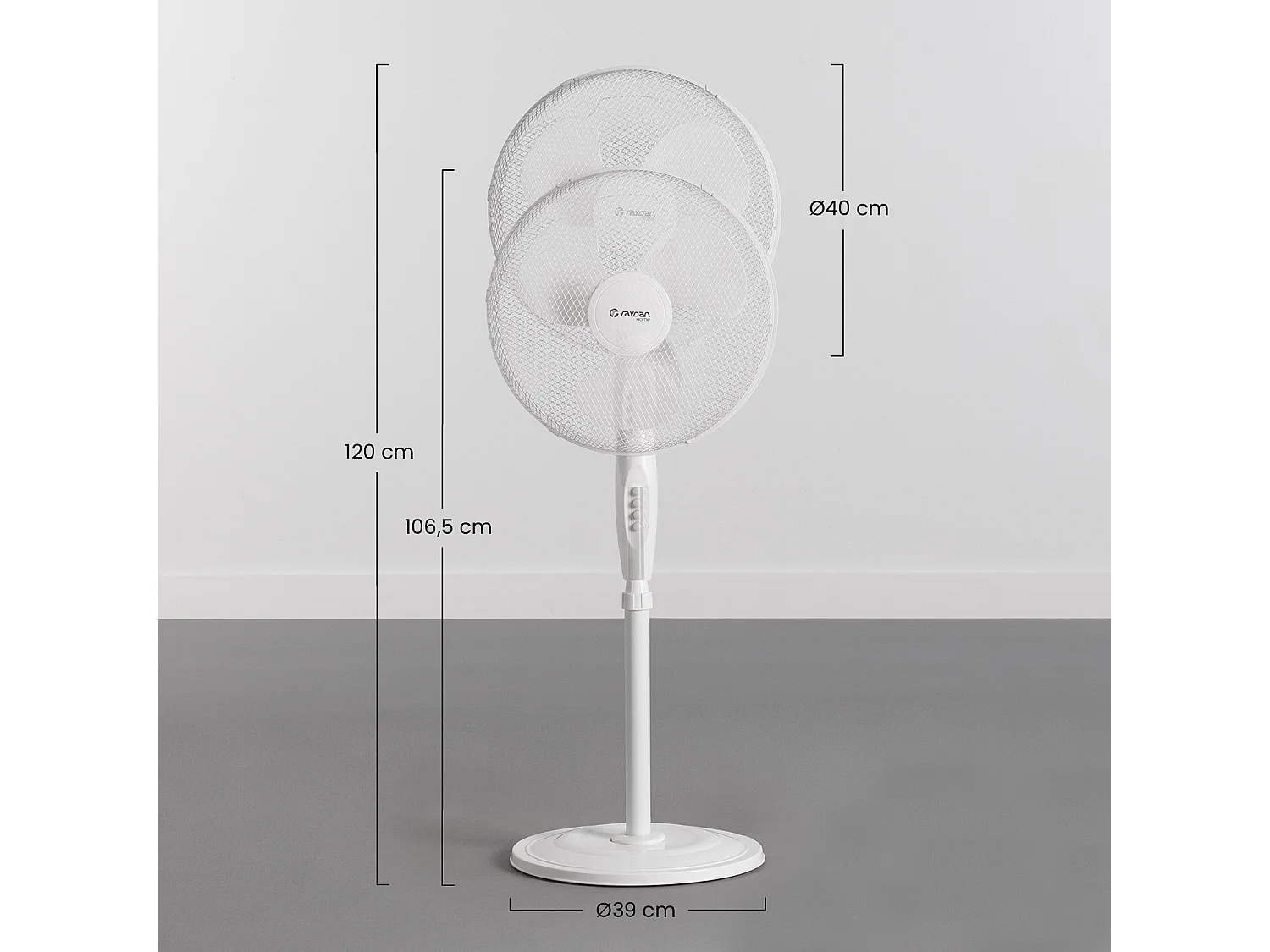 Ventilateur sur pied 16" 40cm 40W 3 vitesses White Comfort Blanc Thinia Home