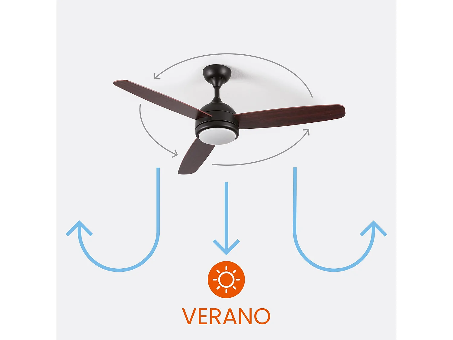 Ventilateur de plafond avec éclairage, 3 pales, 56 W, 6 vitesses, Alaska, bois naturel, Thinia Home