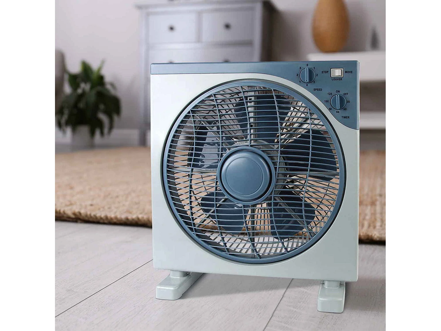 Ventilador de Sobremesa Ø30cm 50W 3 Velocidades Box Gris/Azul Thinia Home