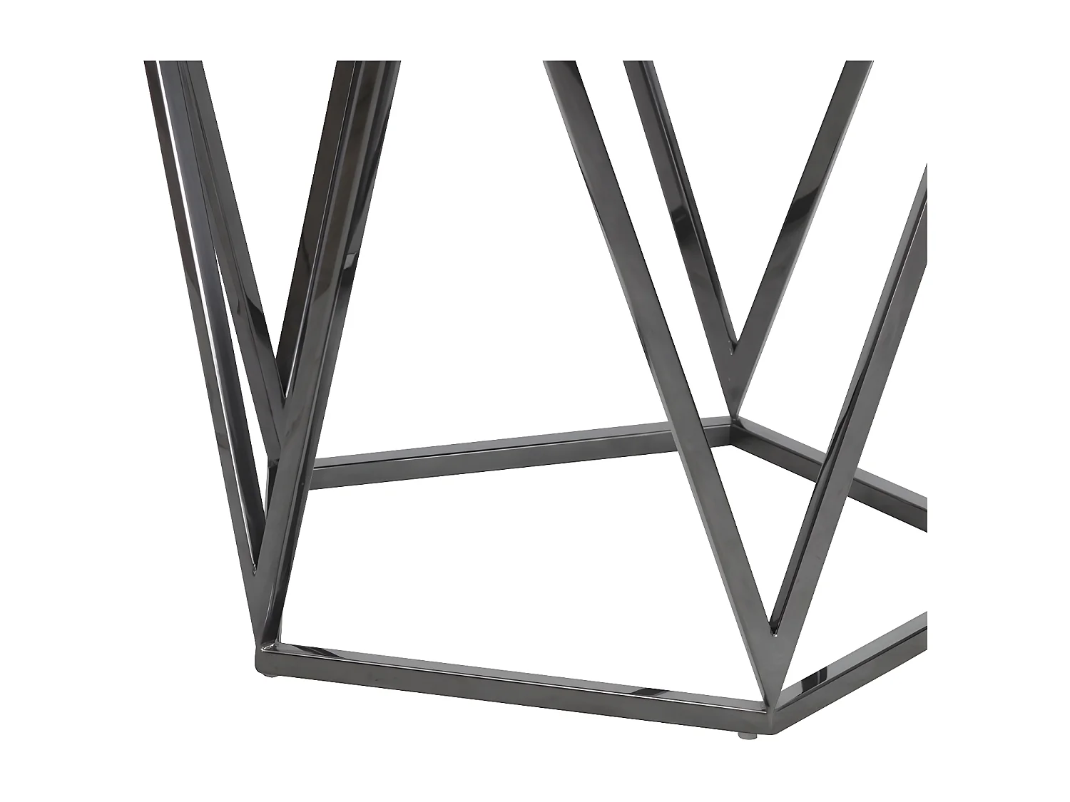 Table basse pentagonale en acier chromé et chêne noir