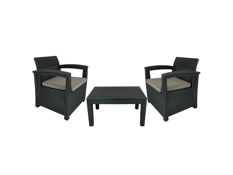 Conjunto de mobiliário de jardim - 2 cadeiras com braços 1 mesa antracite