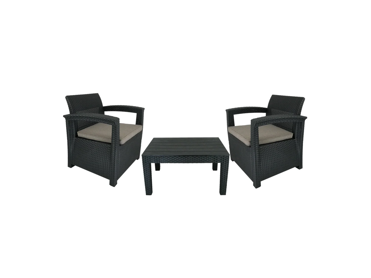 Salon de Jardin - 2 Chaises avec Accoudoirs 1 Table Anthracite