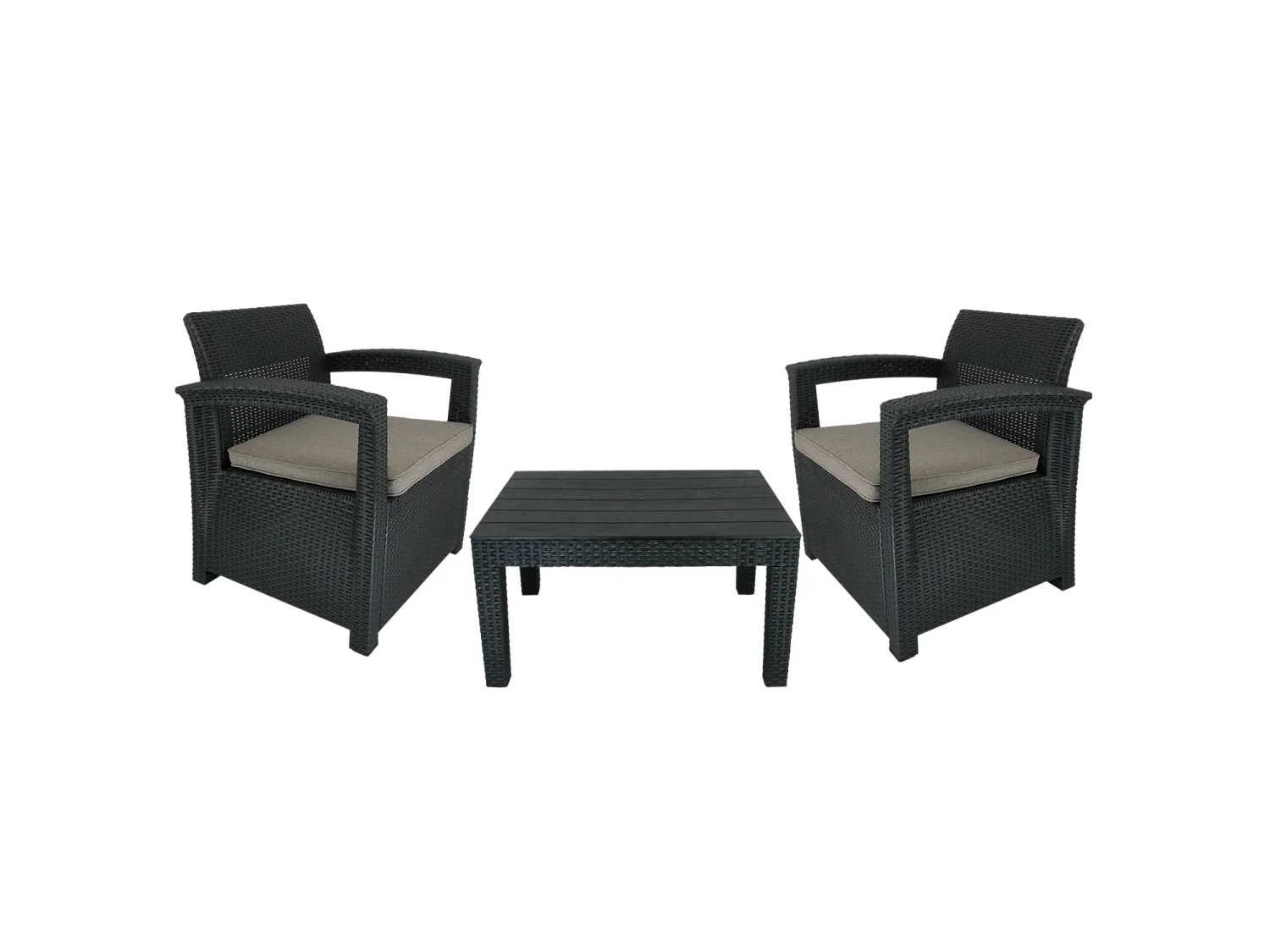 Conjunto de mobiliário de jardim - 2 cadeiras com braços 1 mesa antracite