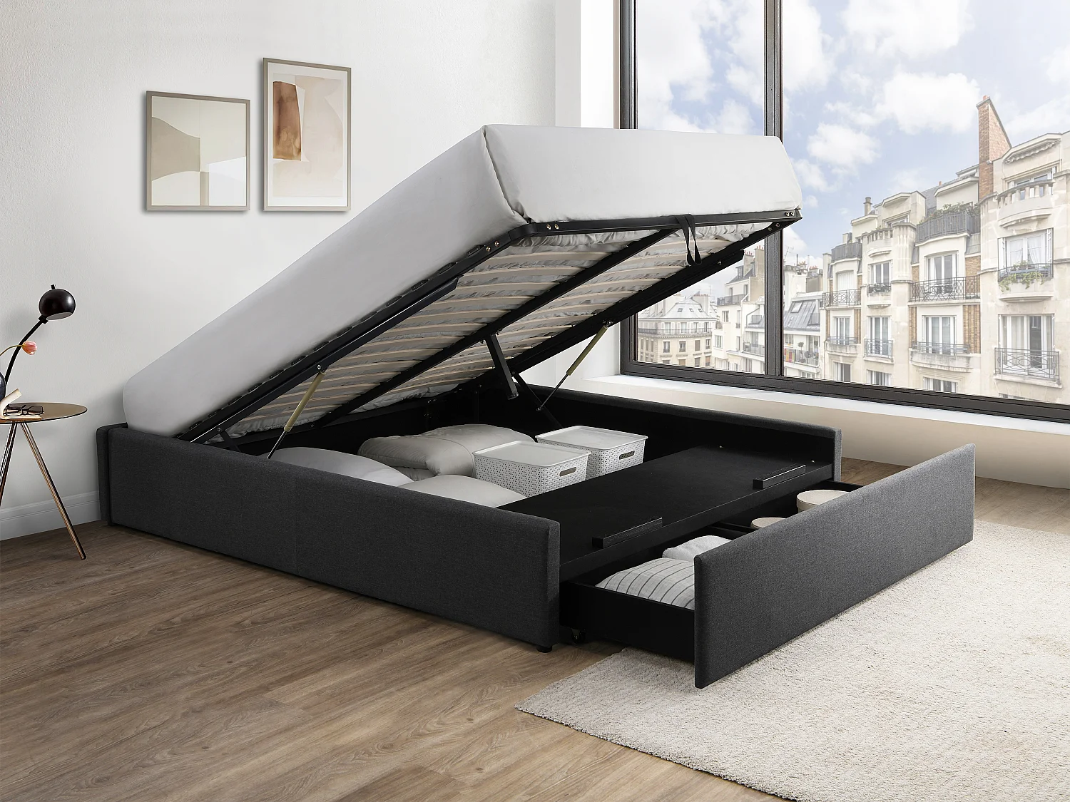 Sommier coffre et tiroir 140 x 190 cm - Gris anthracite - OSLA de YSMÉE