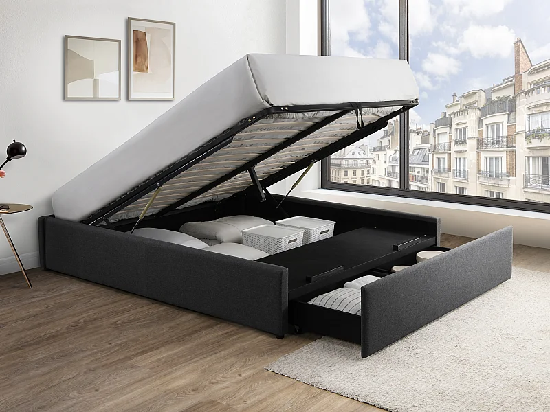 Sommier com espaço de arrumação e gaveta 140x190 cm cinza antracite - OSLA de YSMÉE