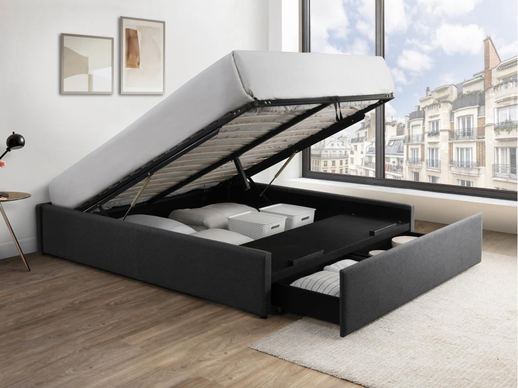 Sommier coffre et tiroir 140 x 190 cm - Gris anthracite - OSLA de YSMÉE
