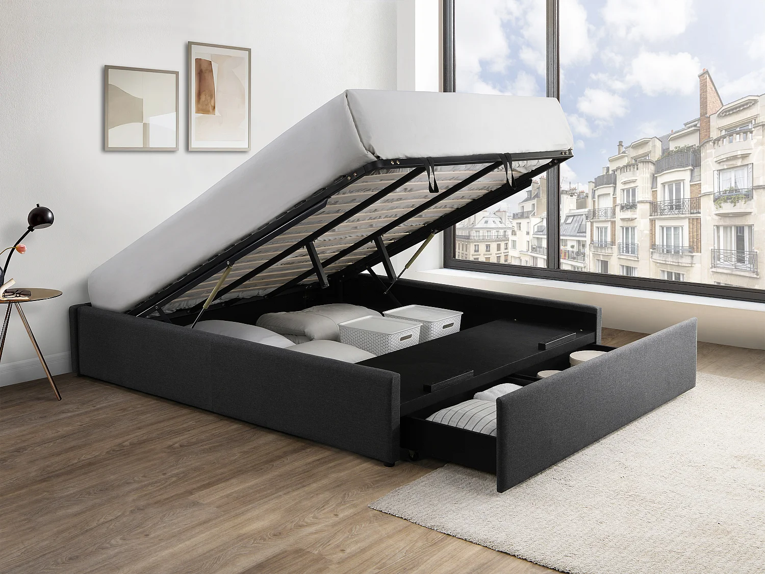 Sommier coffre et tiroir 180 x 200 cm - Gris anthracite - OSLA de YSMÉE