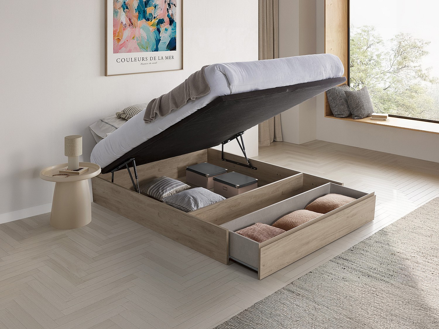 Vente-unique Bettgestell Mit Bettkasten Mit Schublade - 140 X 190 Cm - Holzfarben Hell - Hestia Von YsmÉE