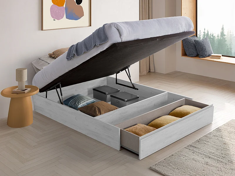 Rete a doghe contenitore con cassetto 140 x 190 cm Bianco - HESTIA di YSMÉE