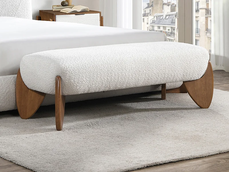Banc en tissu bouclette - Blanc et naturel - GAMURA