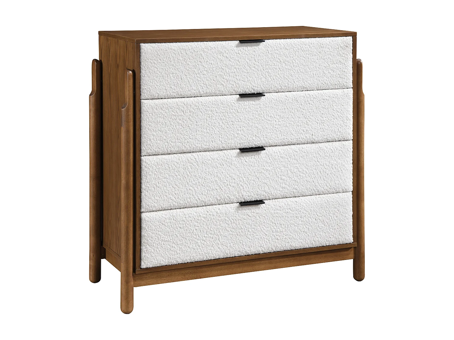 Commode 4 tiroirs - Tissu bouclette - Coloris : Naturel et blanc - GAMURA