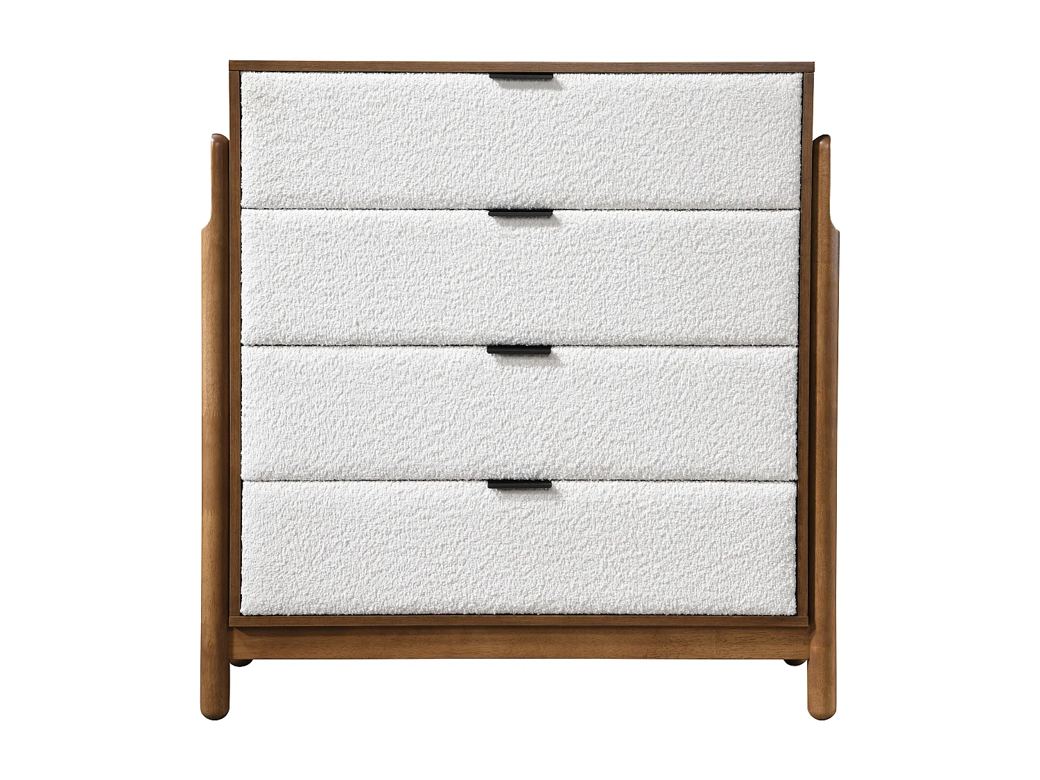 Cómoda 4 gavetas, tecido bouclé cor natural e branco - GAMURA