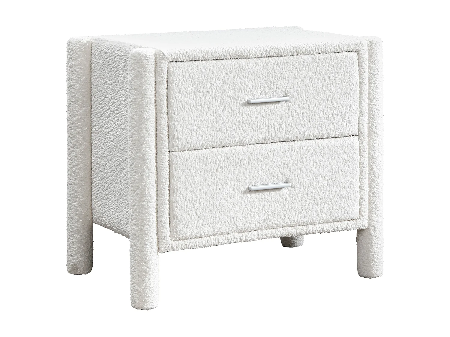 Comodino con 2 cassetti Tessuto bouclette Bianco  - CONOMO