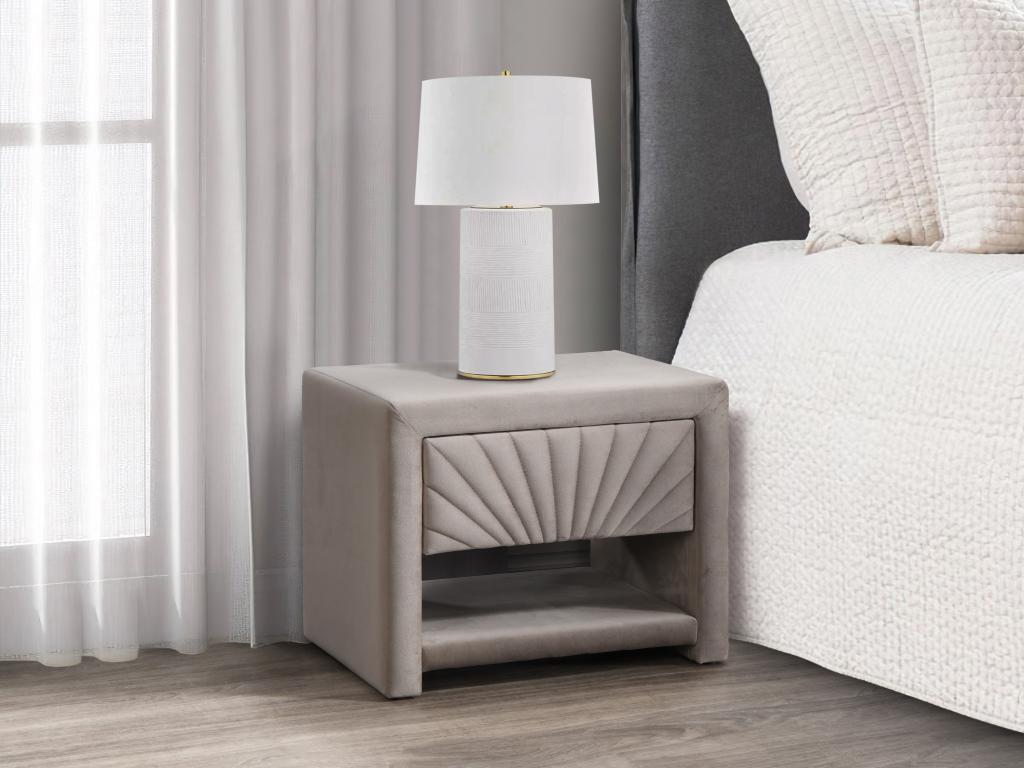 Nachttisch mit 1 Schublade & 1 Ablage - Samt - Beige - ULAMI günstig online kaufen