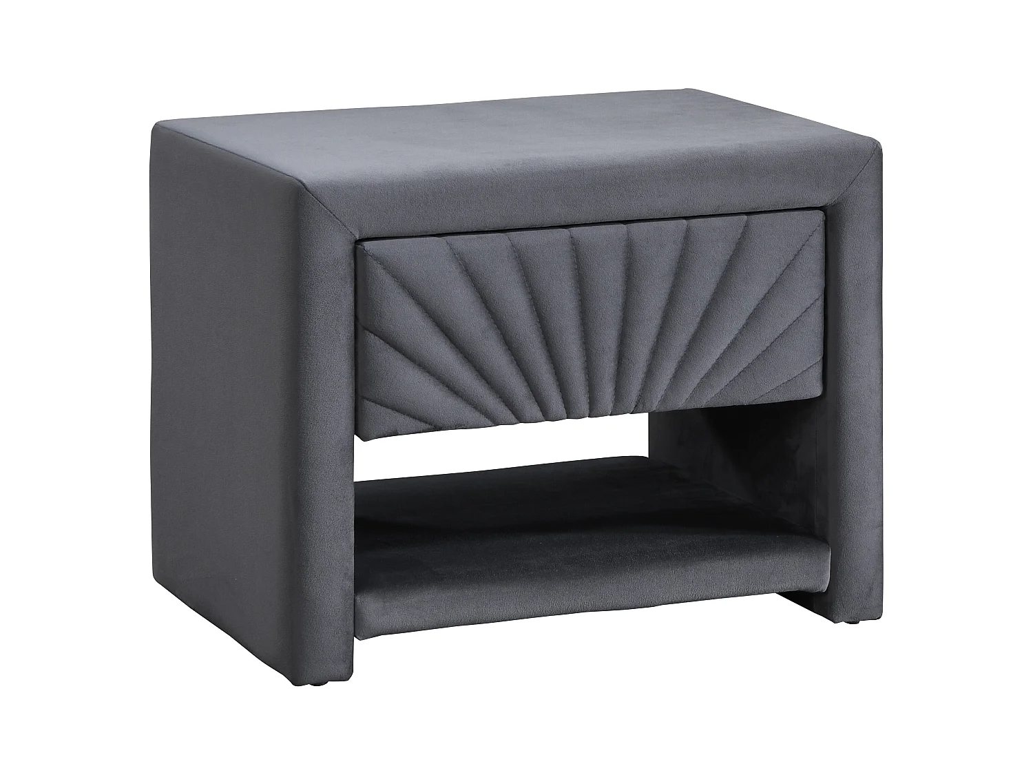 Mesita de noche - 1 cajón y 1 estante - Terciopelo - Gris antracita - ULAMI