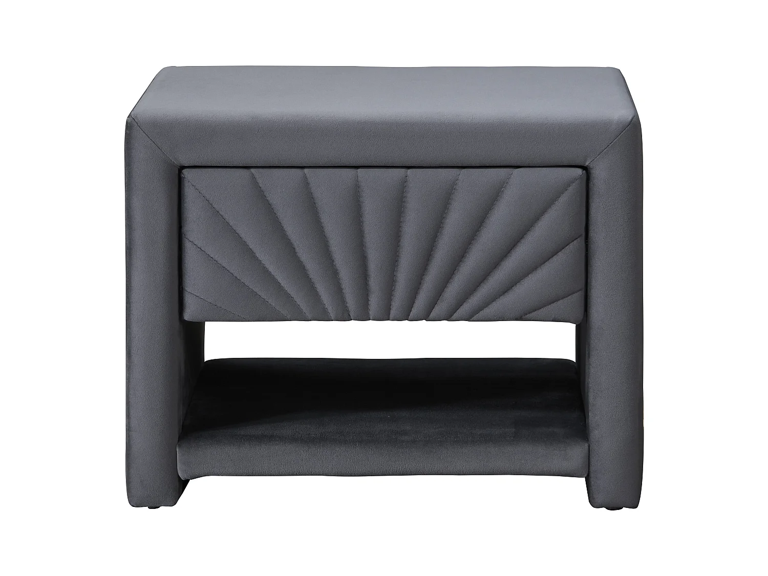 Mesita de noche - 1 cajón y 1 estante - Terciopelo - Gris antracita - ULAMI