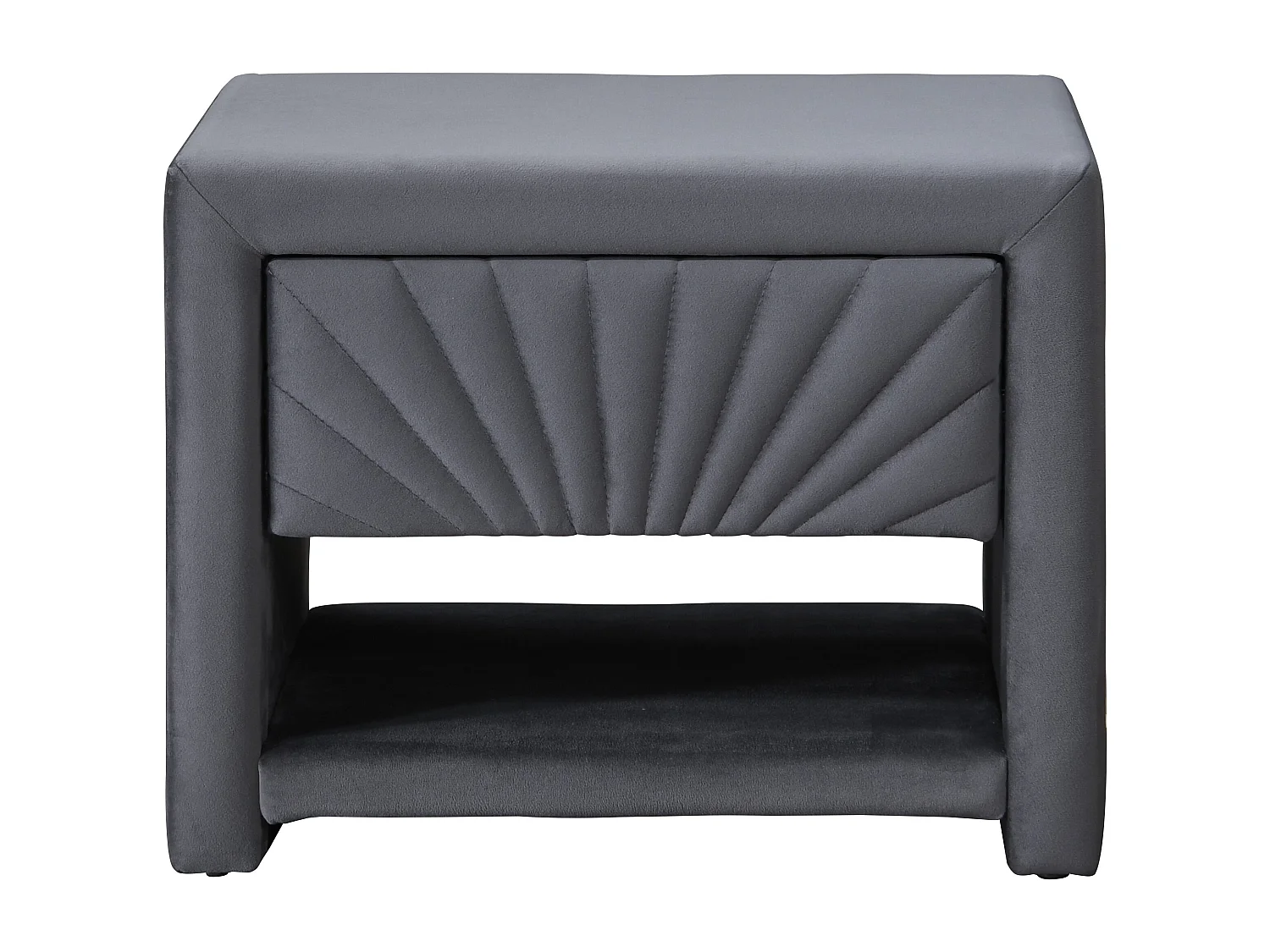 Table de chevet - 1 tiroir et 1 niche - Velours - Gris anthracite - ULAMI