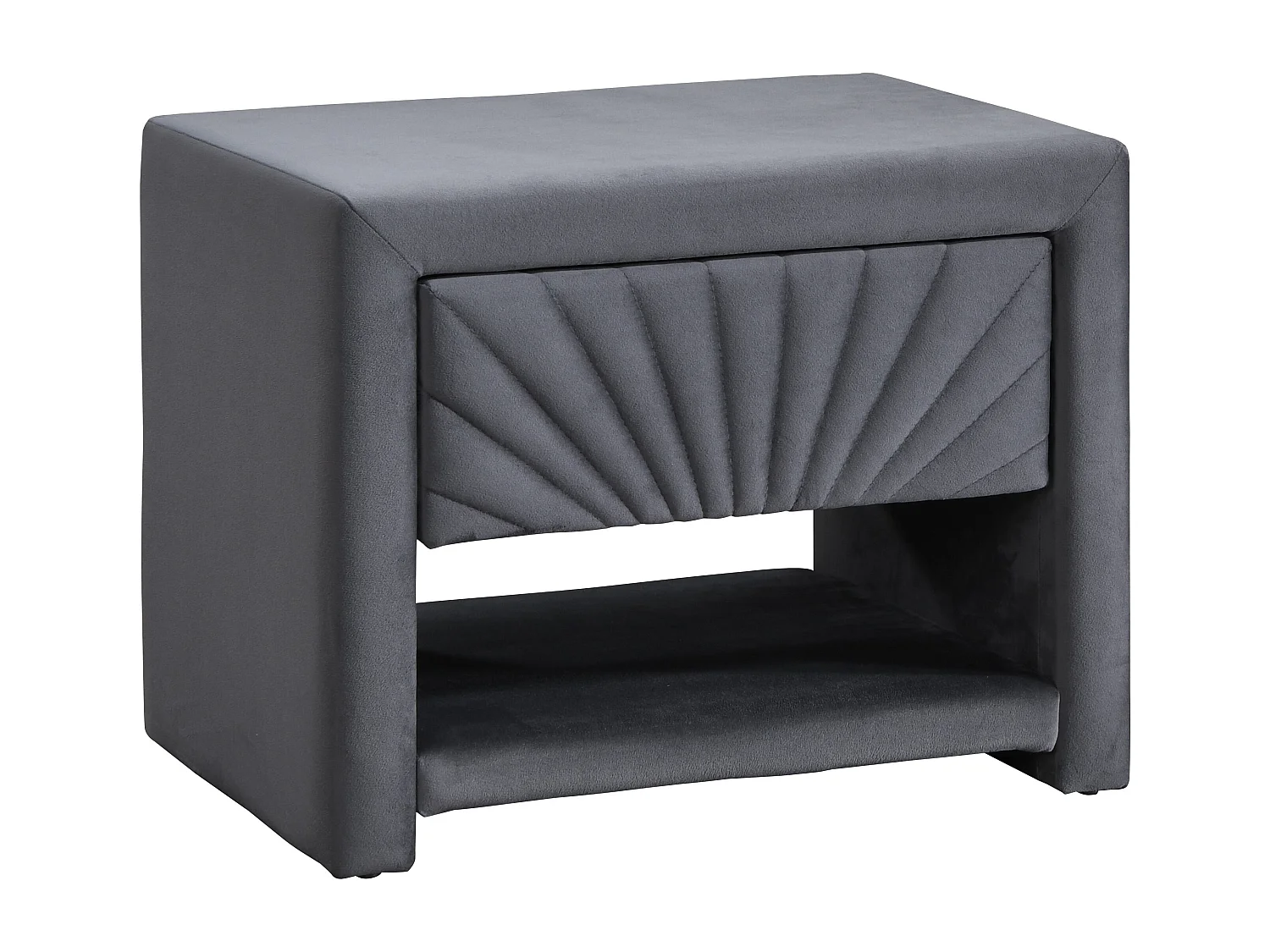 Table de chevet - 1 tiroir et 1 niche - Velours - Gris anthracite - ULAMI