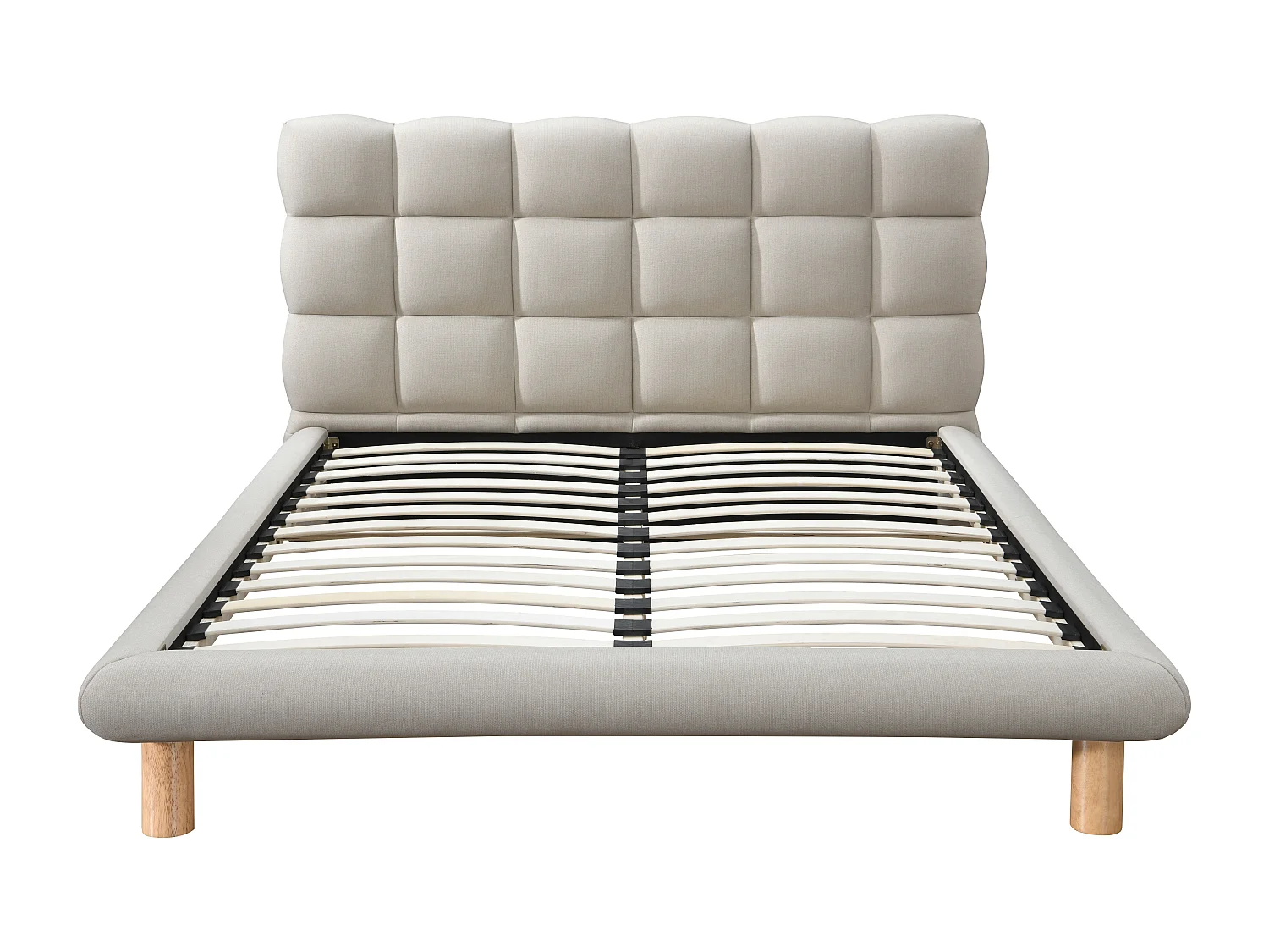 Bed met gewatteerd hoofdbord 140 x 190 cm - Stof - Beige - FUDALI