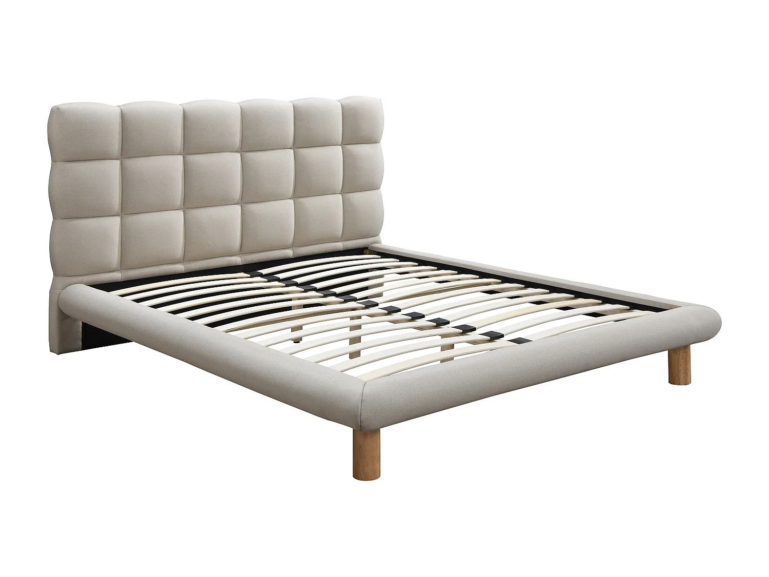 Säng med stoppad huvudgavel 140 x 190 cm - Tyg - Beige - FUDALI