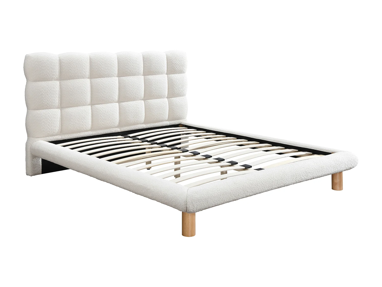 Cama com mesa de cabeceira acolchoada 160x200 cm tecido bouclé branco - FUDALI