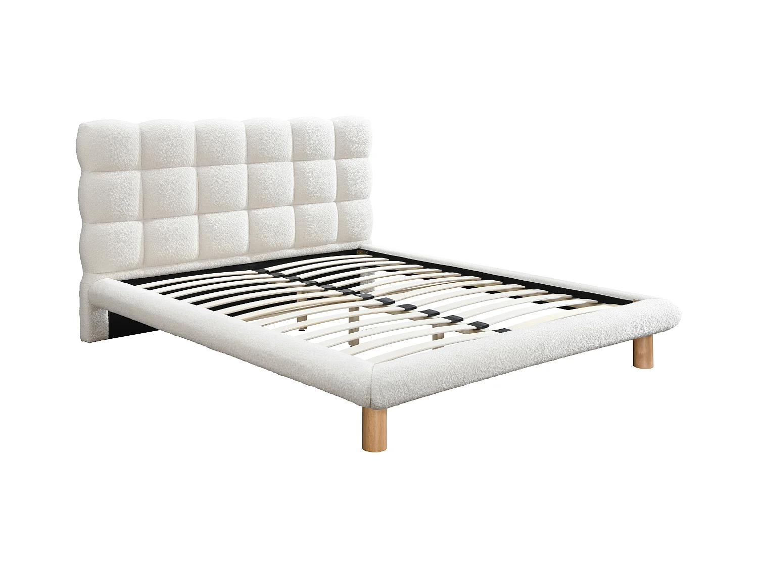 Bed met gewatteerd hoofdbord 160 x 200 cm - Boucléstof - Wit - FUDALI