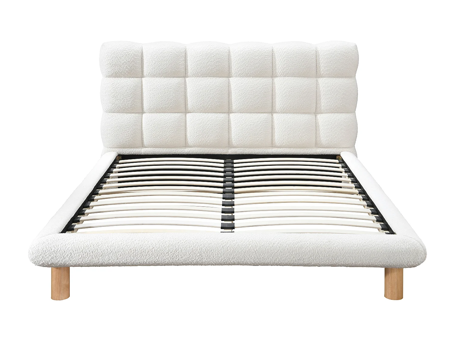 Bett mit gestepptem Kopfteil - 180 x 200 cm - Bouclé-Stoff - Weiß - FUDALI