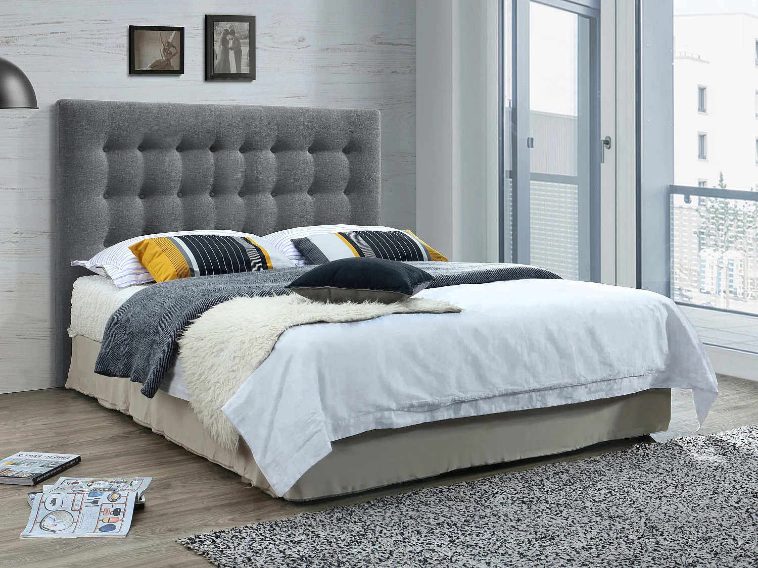 Tête de lit capitonnée 180 cm - Tissu - Gris - FRANCESCO