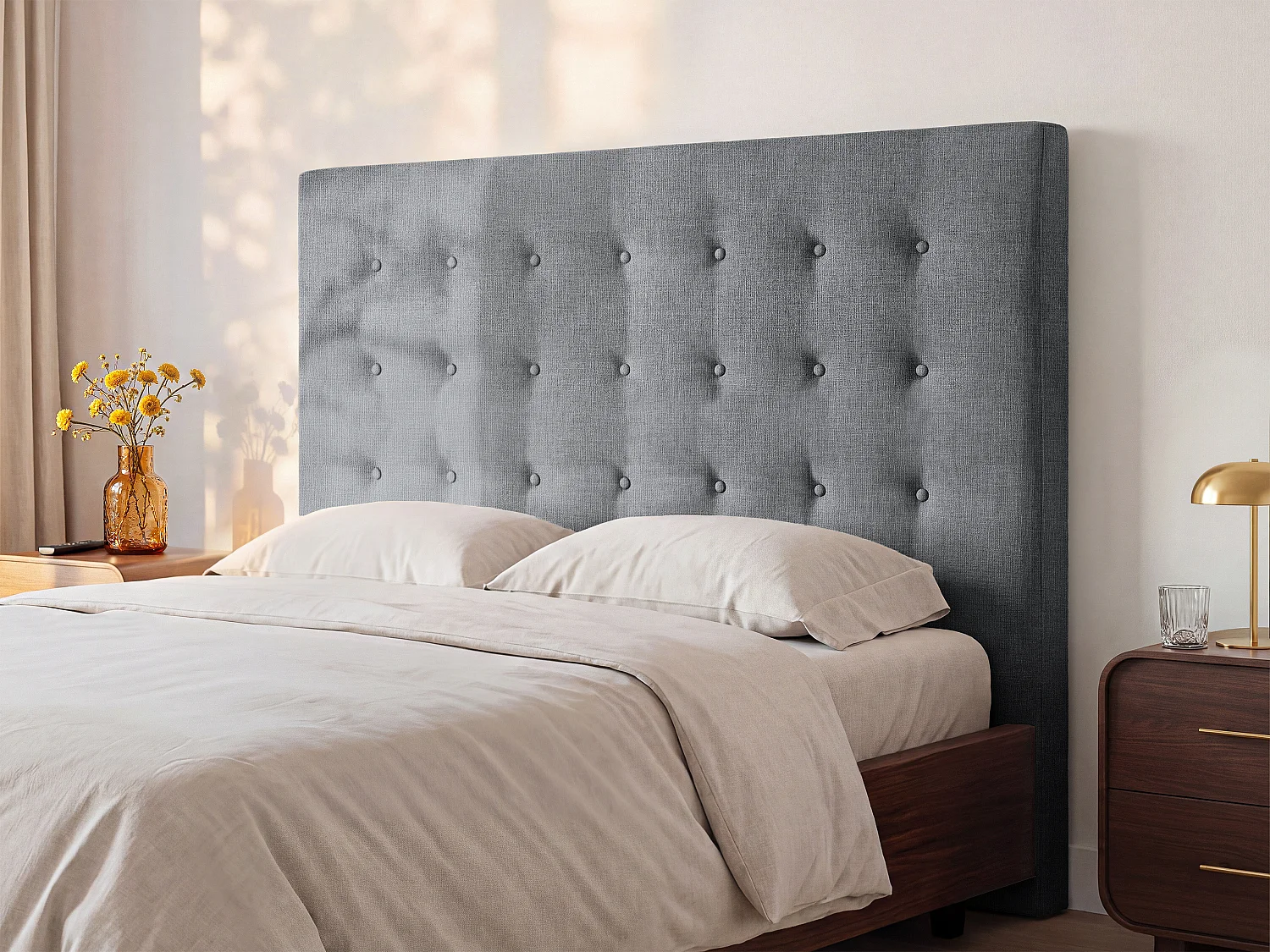 Tête de lit capitonnée 180 cm - Tissu - Gris - FRANCESCO