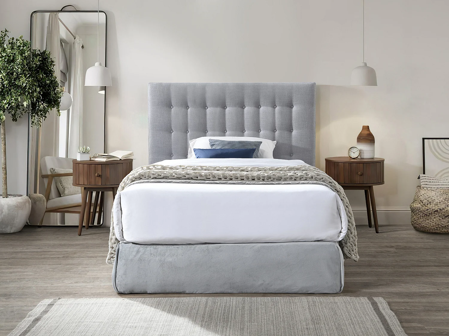 Tête de lit capitonnée 180 cm - Tissu - Gris clair - FRANCESCO