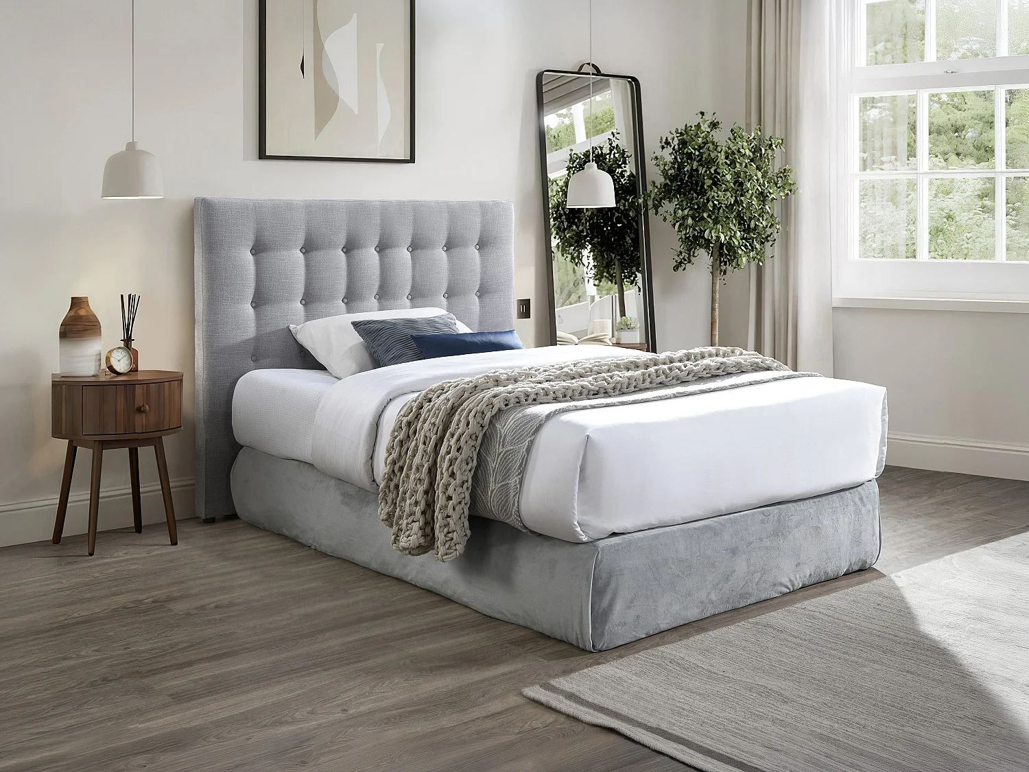 Tête de lit capitonnée 180 cm - Tissu - Gris clair - FRANCESCO