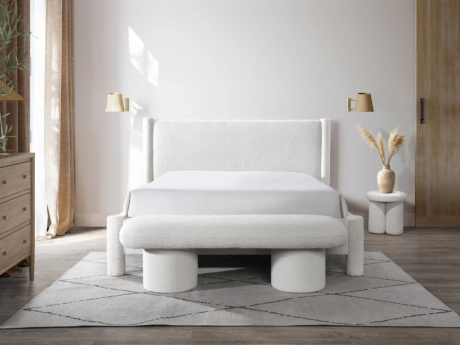 Pouf en tissu bouclette blanc CONOMO