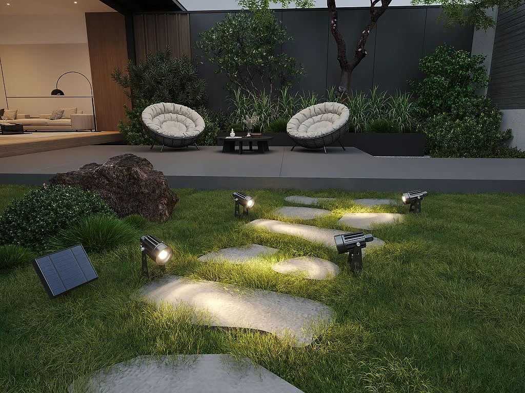 Zestaw 4 lamp solarnych wbijanych w ziemię - Odrębny panel - 80 lumenów - Czarny - DRAGOR