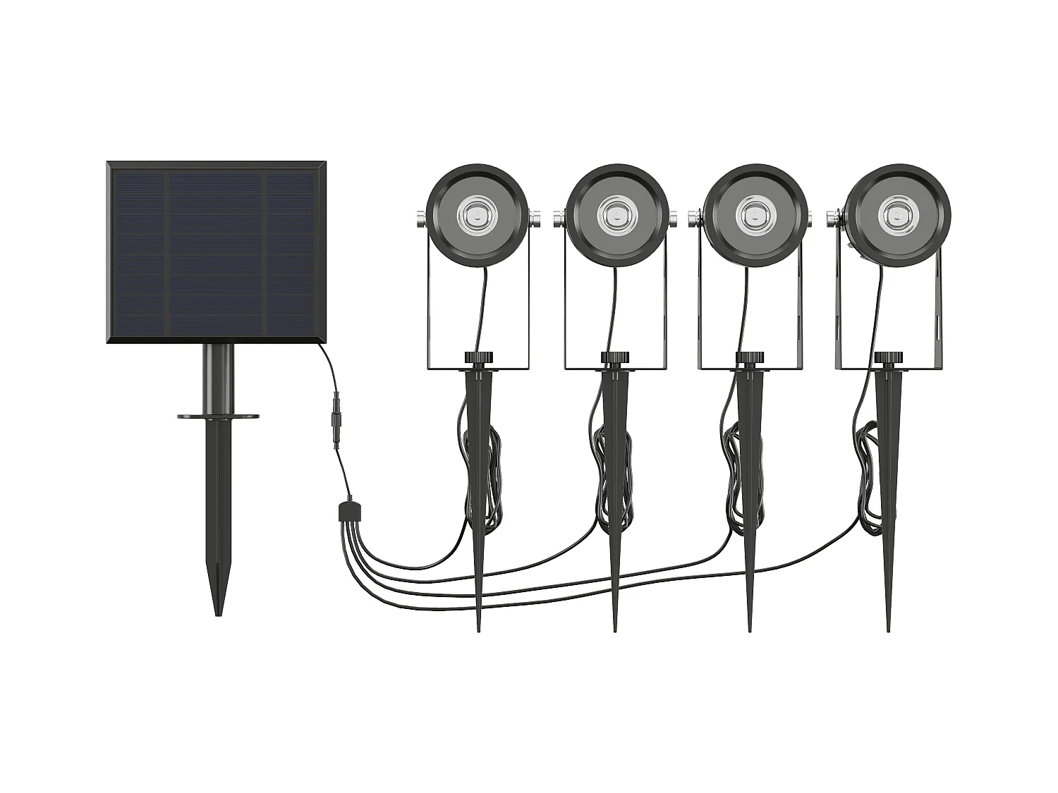 Sæt med 4 solceller til nedgravning - Med ekstern solpanel - 80 lumens - Sort - DRAGOR