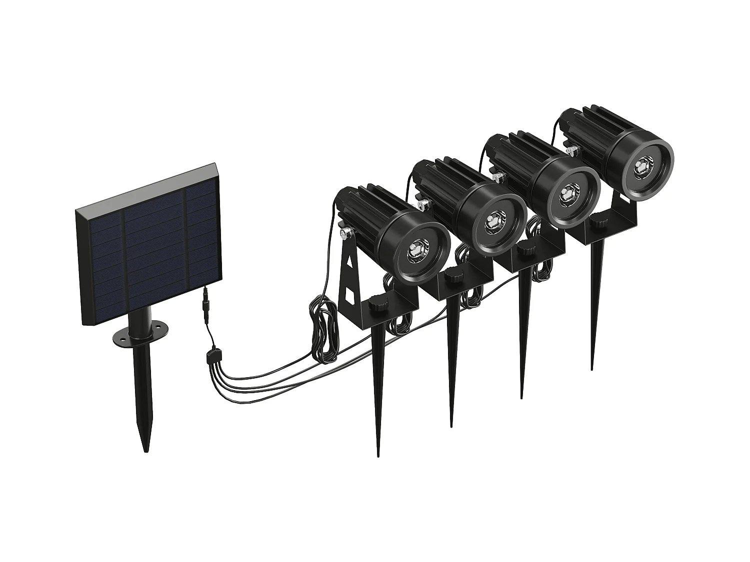 Sæt med 4 solceller til nedgravning - Med ekstern solpanel - 80 lumens - Sort - DRAGOR