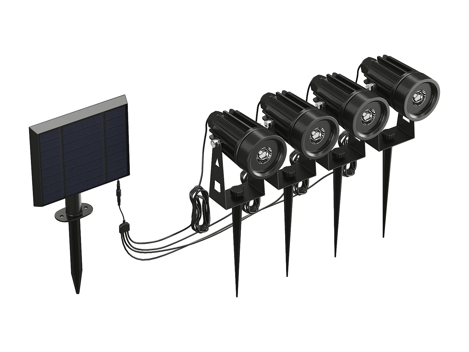 Lot de 4 balises solaires à planter - Panneau déporté - 80 lumens - Noir - DRAGOR