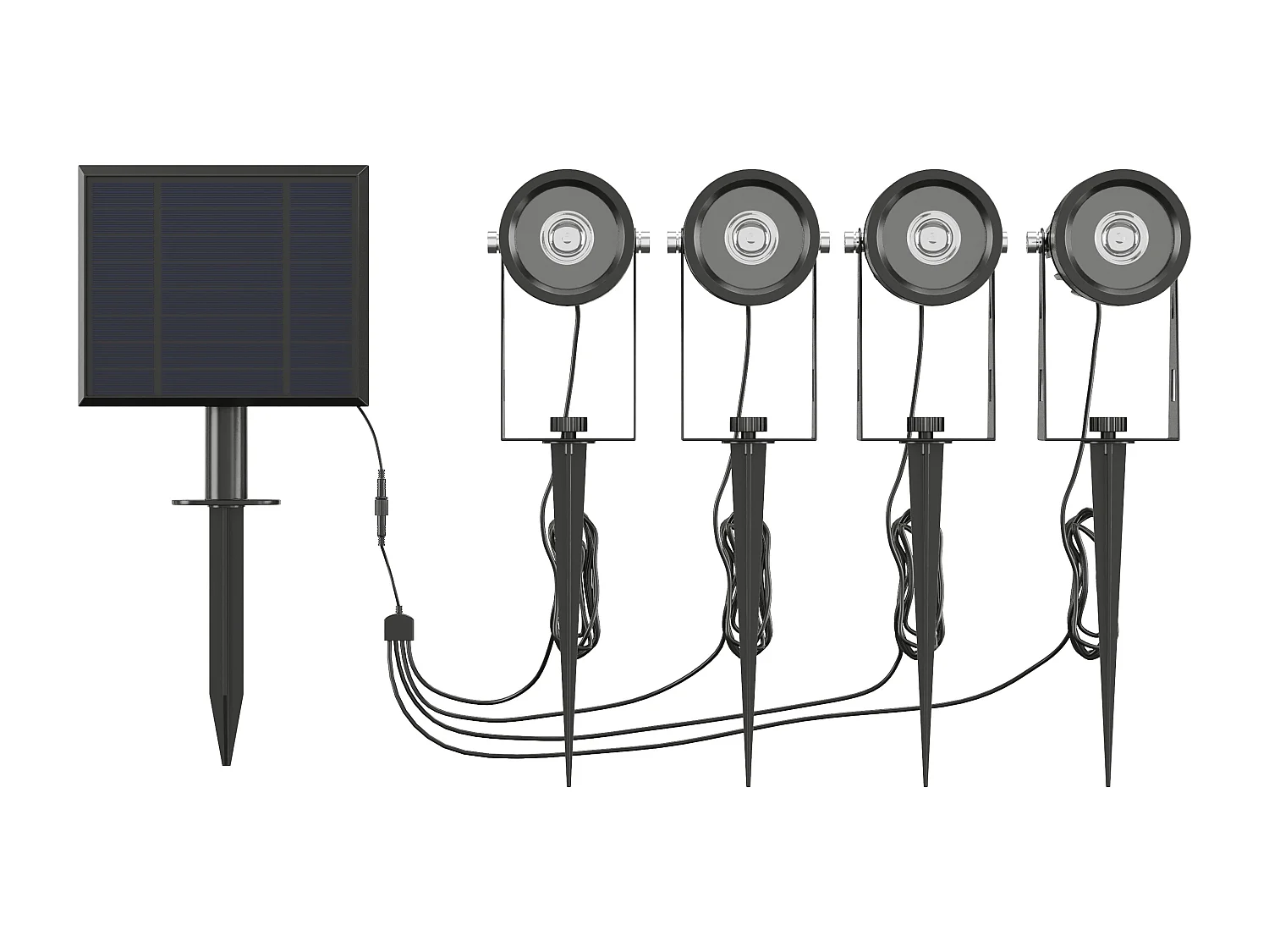 Lot de 4 balises solaires à planter - Panneau déporté - 80 lumens - Noir - DRAGOR