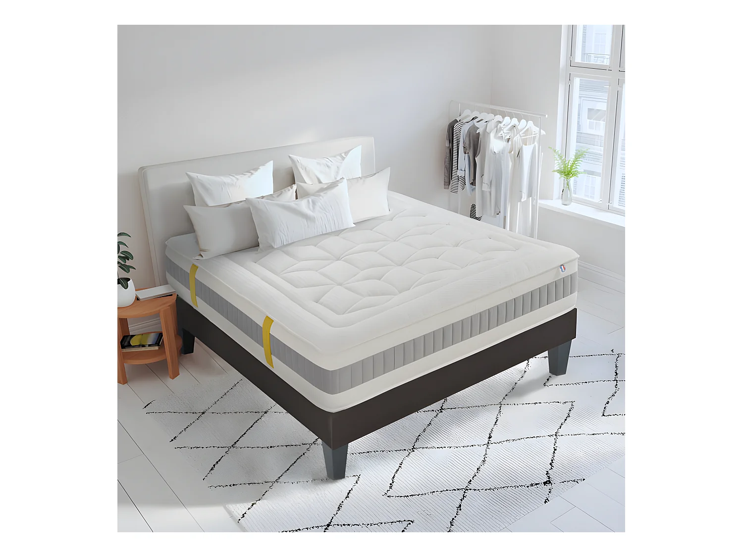Ensemble matelas mousse à mémoire de forme ep 31cm l'envouteur avec sommier kit gris et pieds 90x190