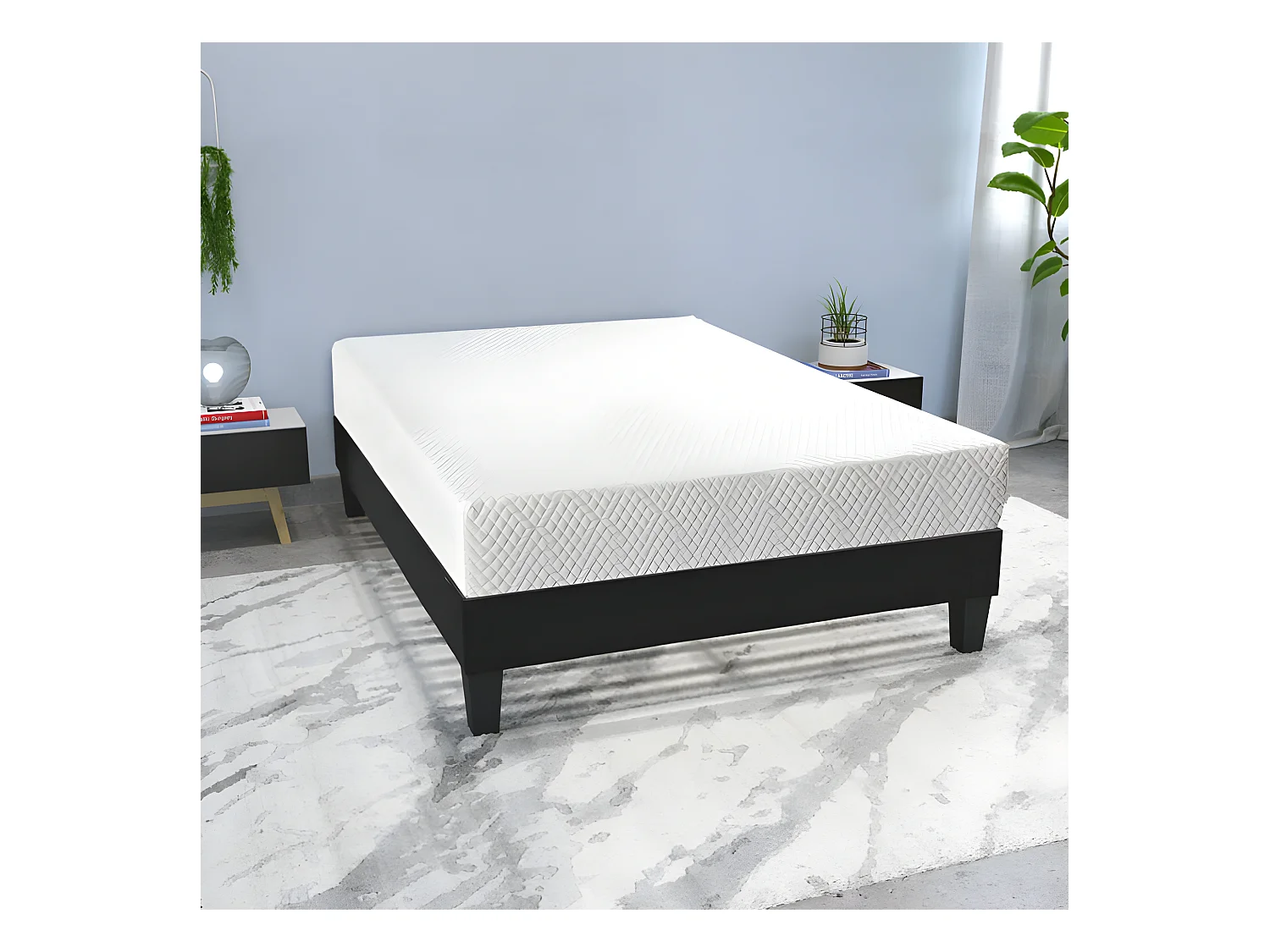 Ensemble matelas mousse à mémoire de forme spécial mal de dos l'aguicheur avec sommier kit gris et pieds 180x200