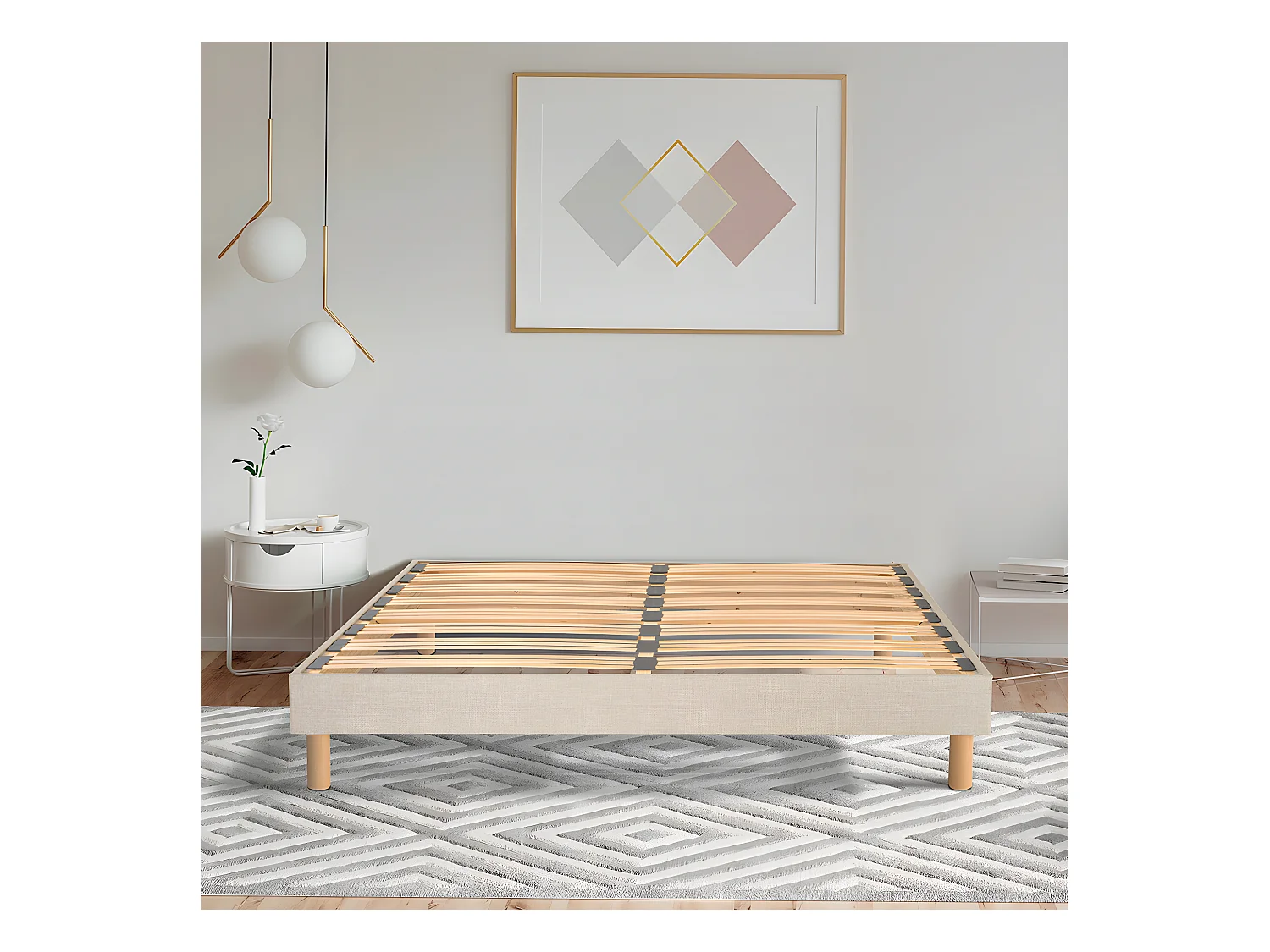Sommier déco en kit beige ep 15cm avec pieds 90x200