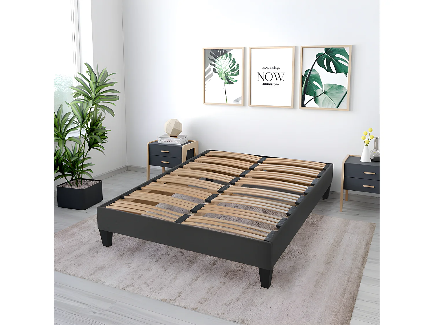 Sommier déco en kit gris anthracite ep 15cm avec pieds 180x200