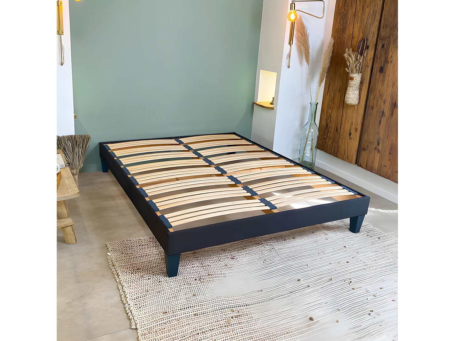 Sommier déco en kit gris anthracite ep 15cm avec pieds 180x200