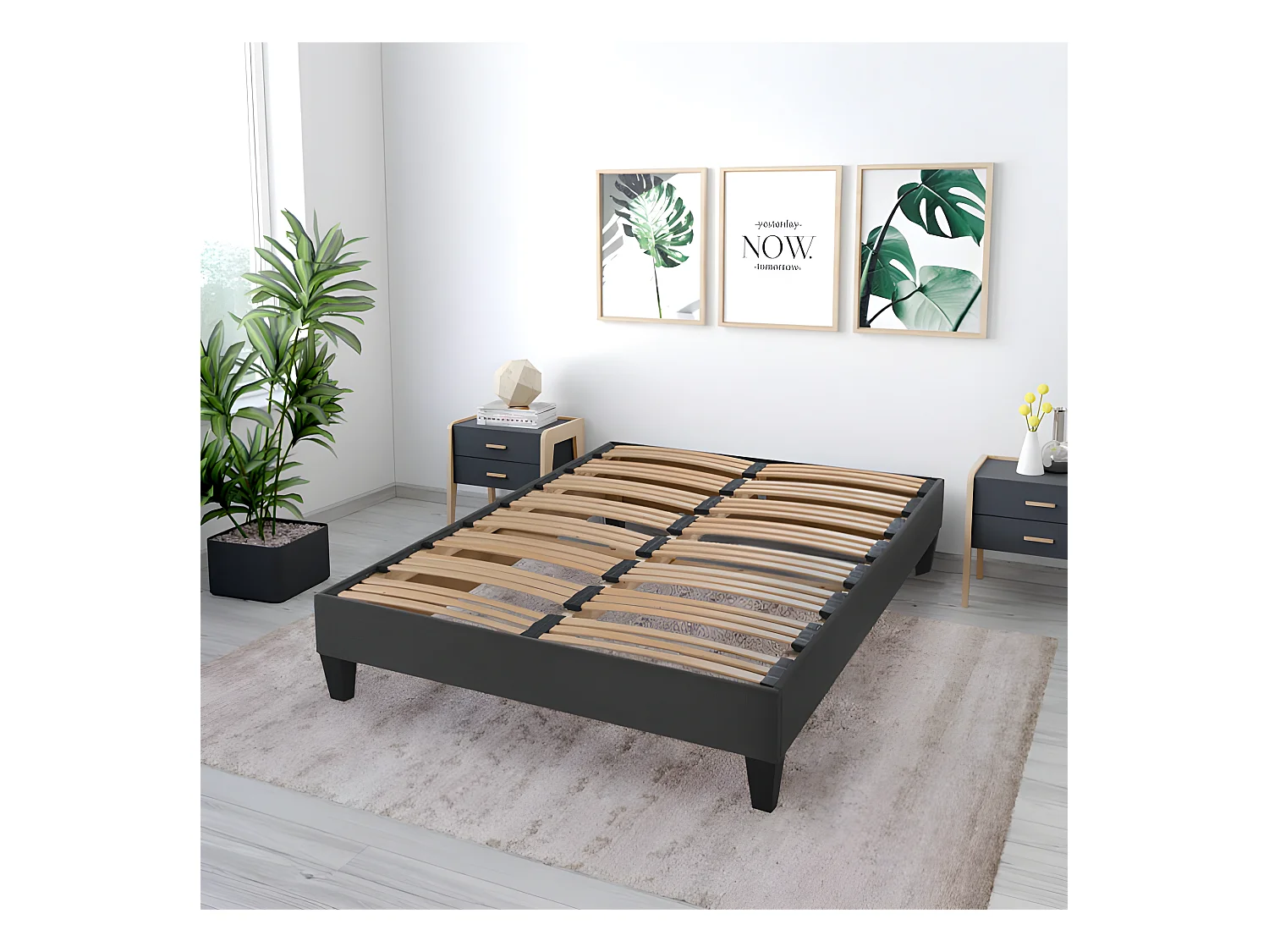 Sommier déco en kit gris anthracite ep 15cm avec pieds 160x200