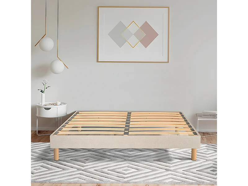 Sommier déco en kit beige ep 15cm avec pieds 180x200