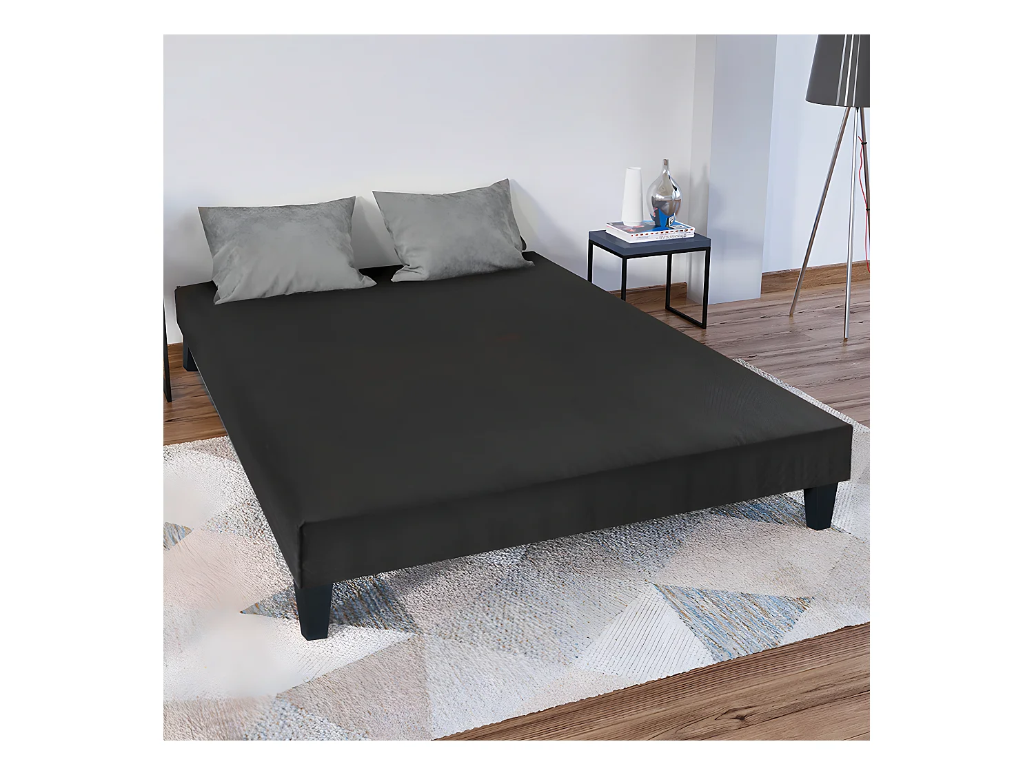 Sommier tapissier gris anthracite ep 13cm avec pieds 80x200