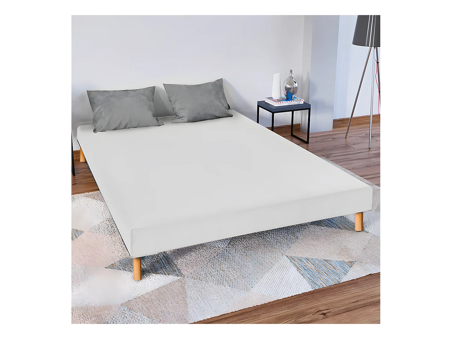 Sommier tapissier blanc ep 13cm avec pieds 140x190