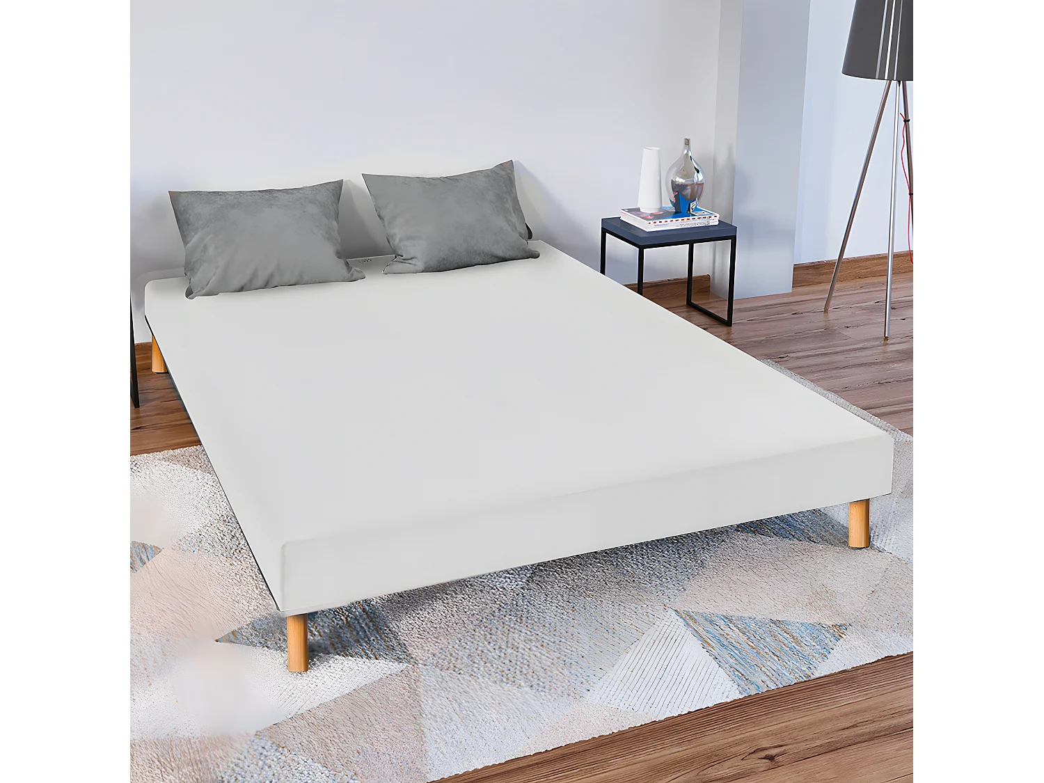 Sommier tapissier blanc ep 13cm avec pieds 140x200