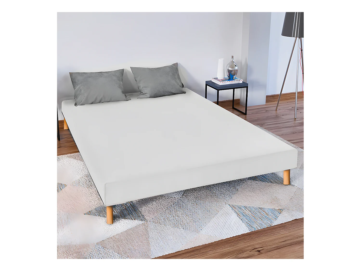 Sommier tapissier blanc ep 13cm avec pieds 160x200