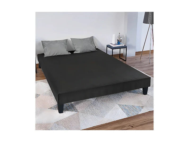 Sommier tapissier gris anthracite ep 13cm avec pieds 140x200