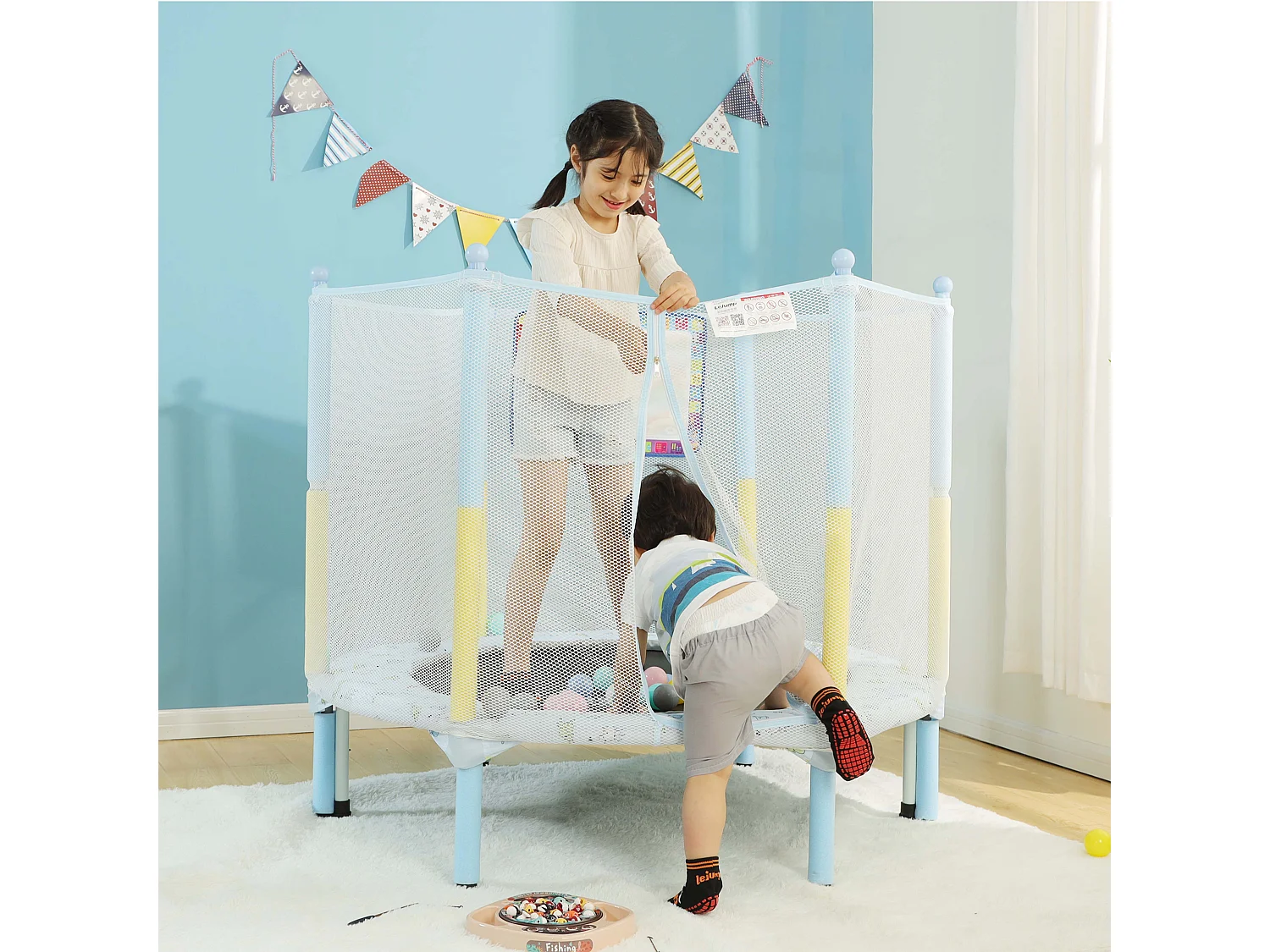 Trampoline Intérieur 130cm Rond Bleu LeJump BabyBleu petit trampoline pour enfants